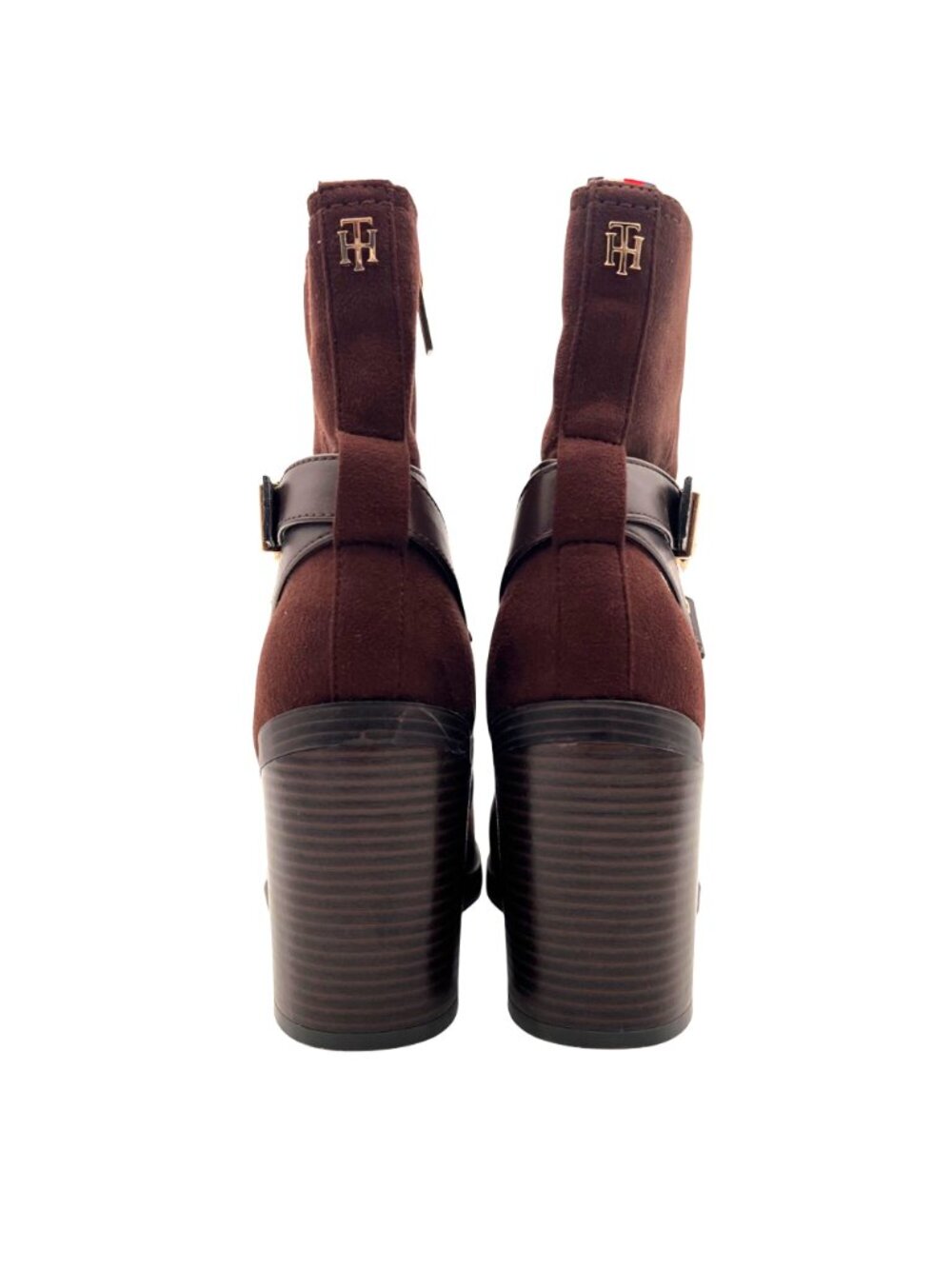 Tommy Hilfiger Brown Suede Ankle Boots Womens Size 8.5M Gold Buckles Block Heel - Picture 6 of 16